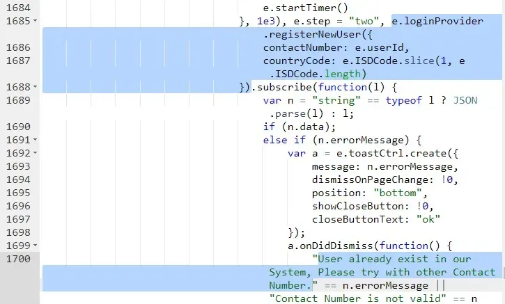 Actual registerNewUser() function call